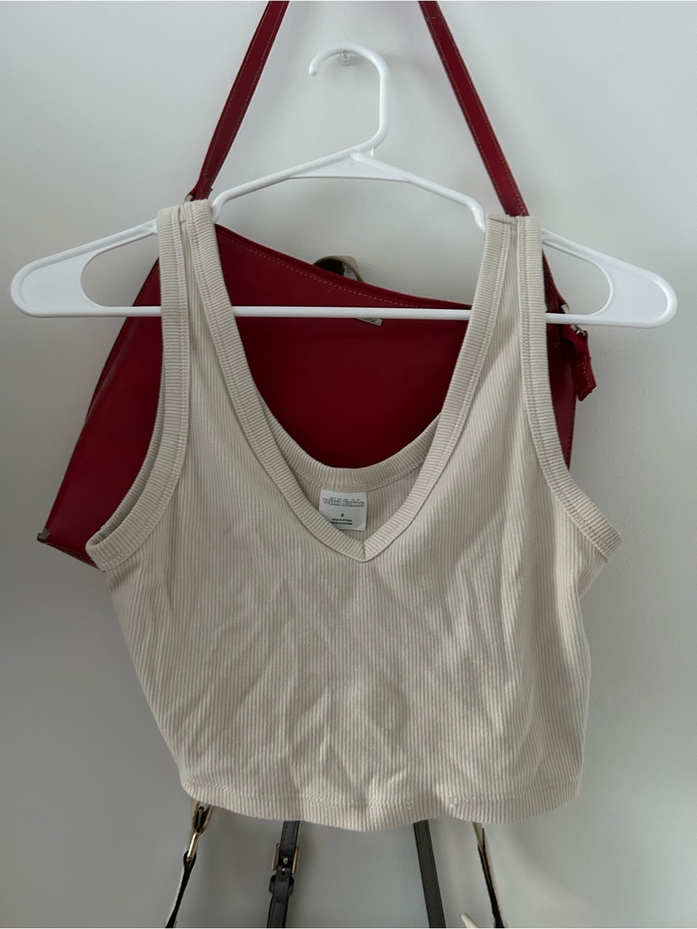 Wild Fable Cream Ribbed V-Neck Crop Tank Top